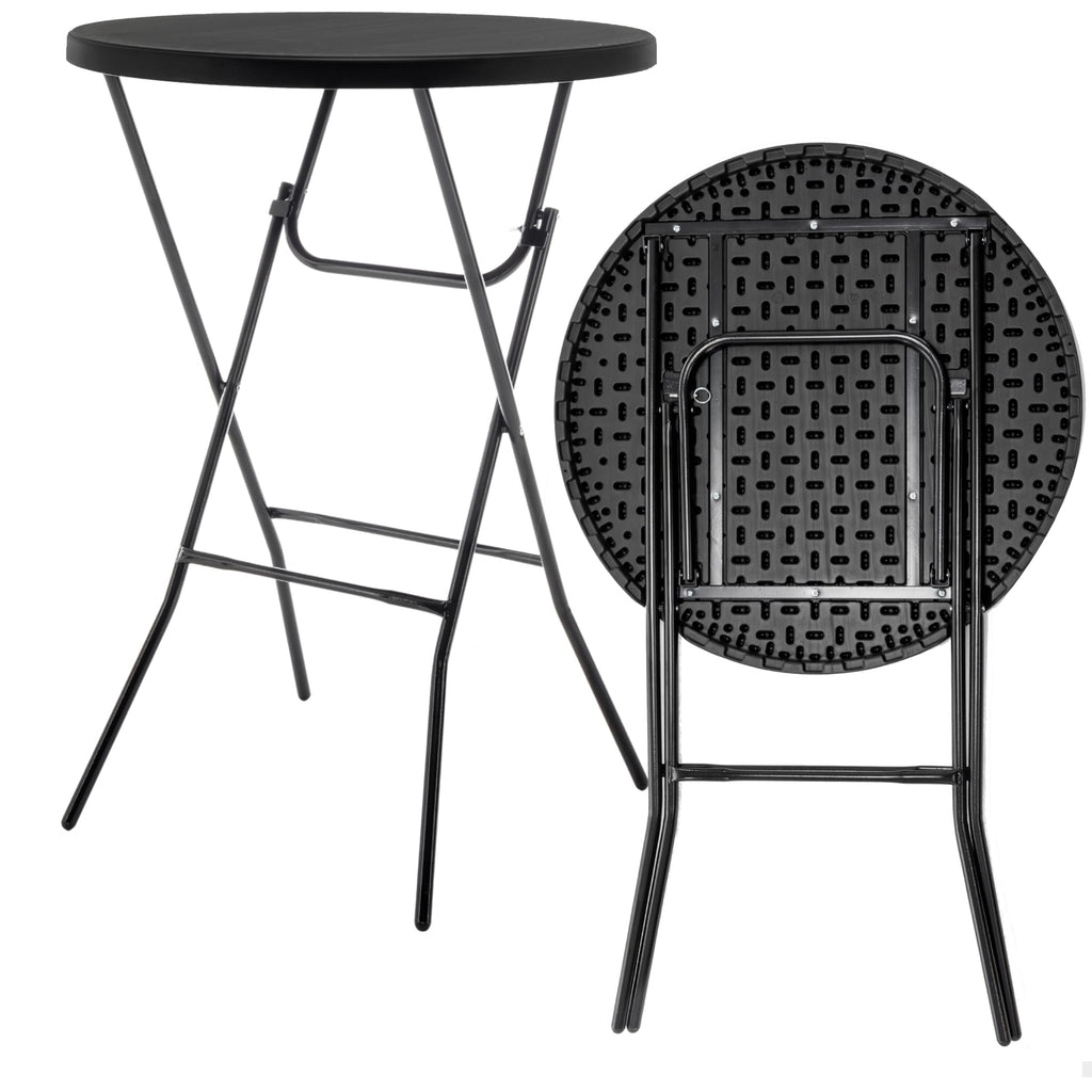 BTEXPERT Set of 5, Black 2.63 Foot Round Plastic Bar Height Folding Table Commercial Portable for Banquet Patio Backyard Dining Wedding Party Events Home Kitchen Indoor Outdoor, Thick Top Metal Frame