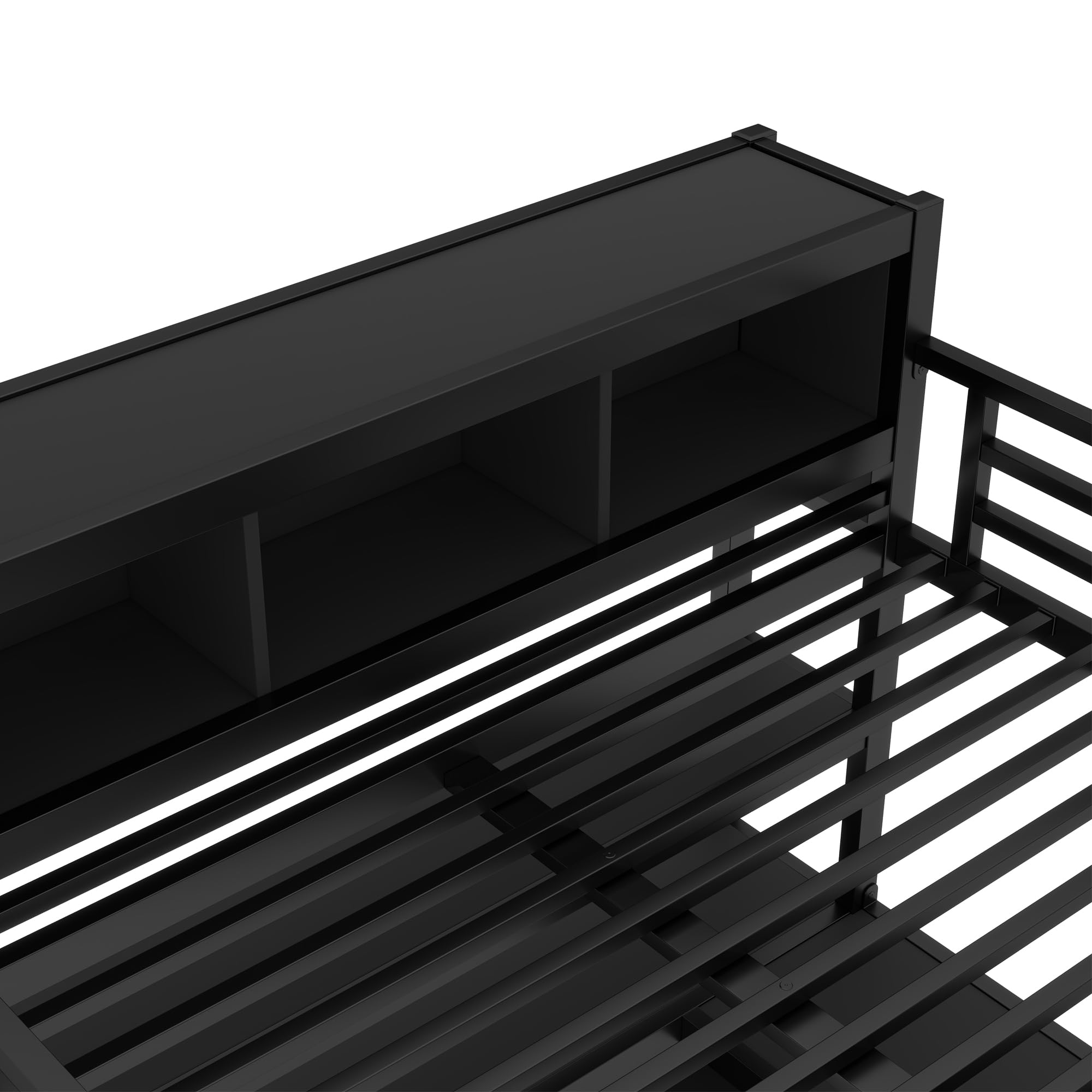 Bellemave Queen Size Loft Bed with Desk, Wardrobe & Storage Shelves, Modern Metal Loft Bed Frame for Adults, Teens, Kids, Space-Saving Queen Bed for Small Rooms, Dorms, Apartments (Queen, Black)