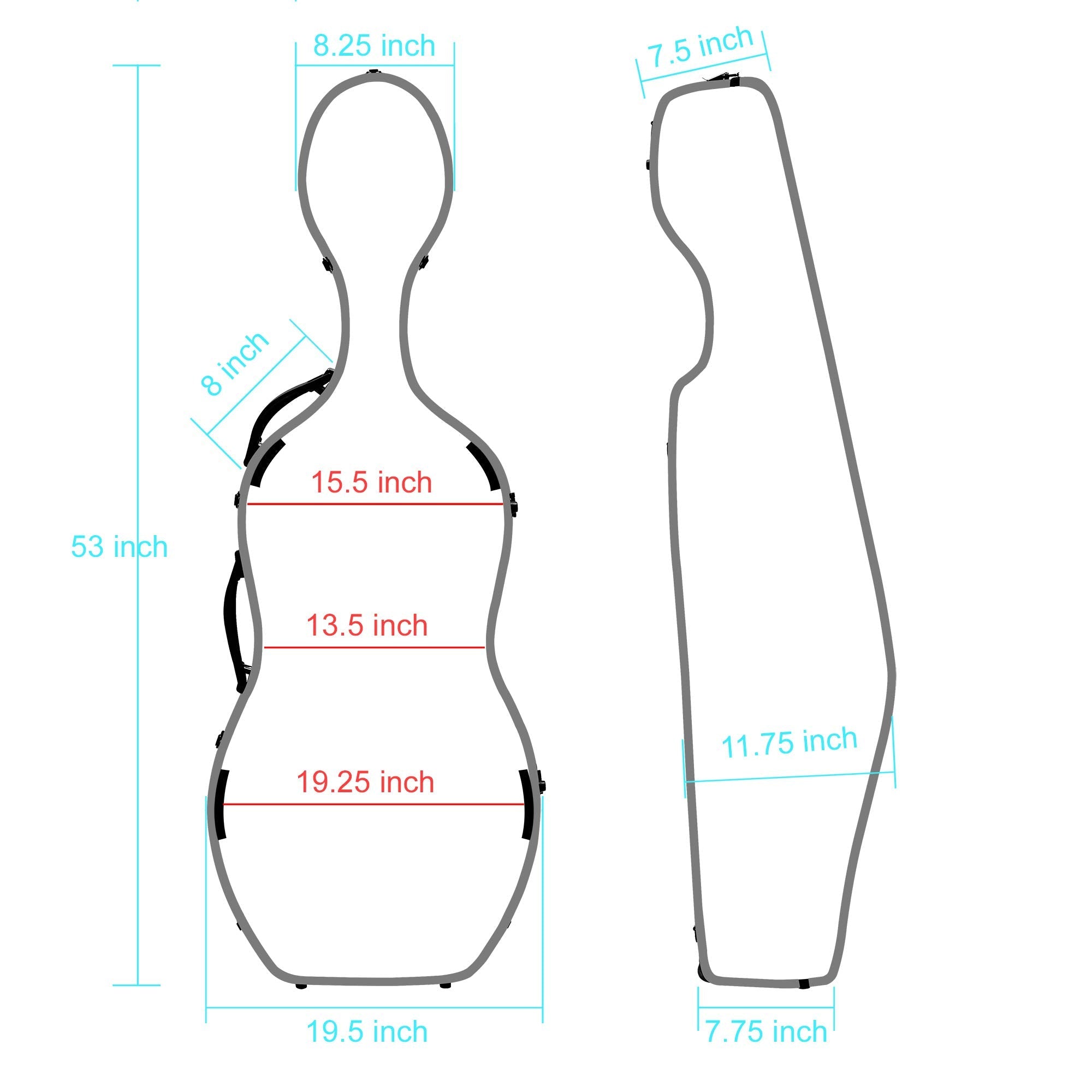 MI&VI CC-7002 Classic Carbon Fiber Composite Cello Case (Full Size) 4/4 with Wheels | Carry Straps | 11.5lb Lightweight | Tough Shell (White)