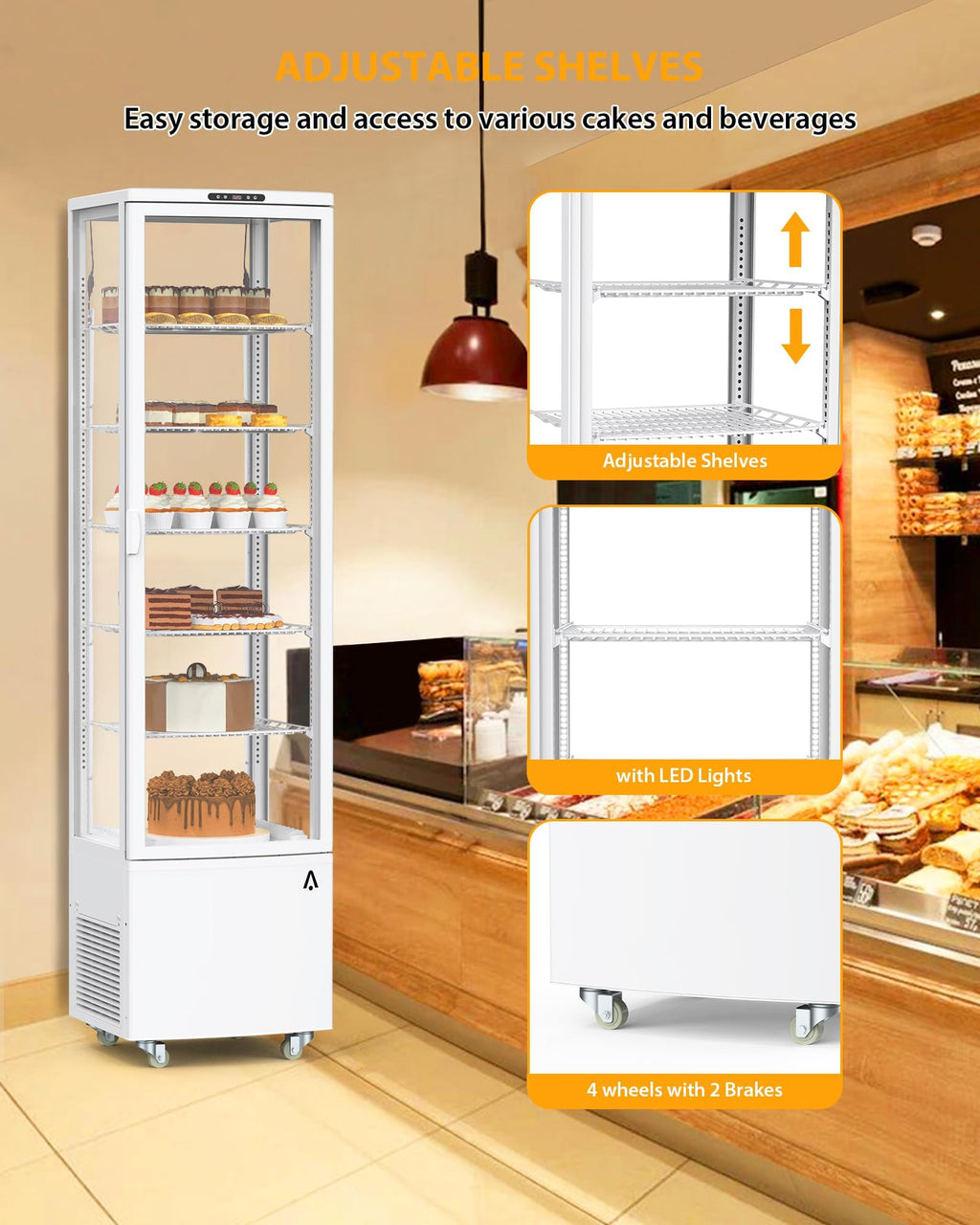 GAOMON idO-A2EfLtRlFtU_six5YQ GHB-WH2025021100014 Countertop Refrigerator Cu.Ft. Bakery Display Case, 10.5 Cubic Feet, White