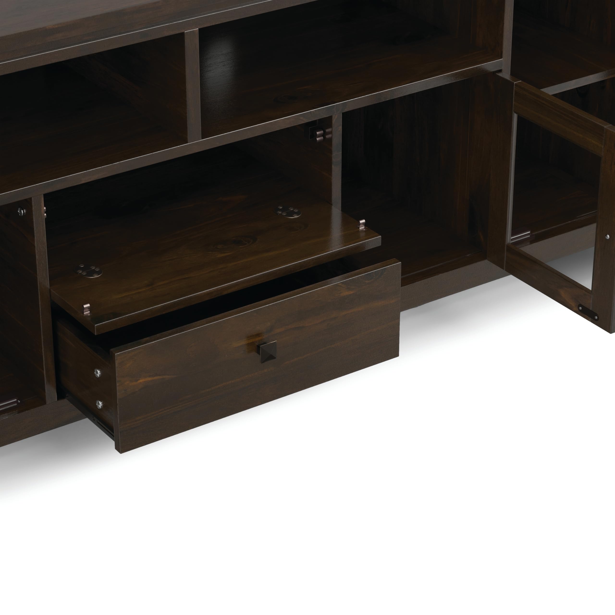 SIMPLIHOME Cosmopolitan TV Stand - 72 inch Wide Solid Wood Media Console in Mahogany Brown, Contemporary Entertainment Center for Living Room for TVs up to 80 Inches with Drawers and Cable Management