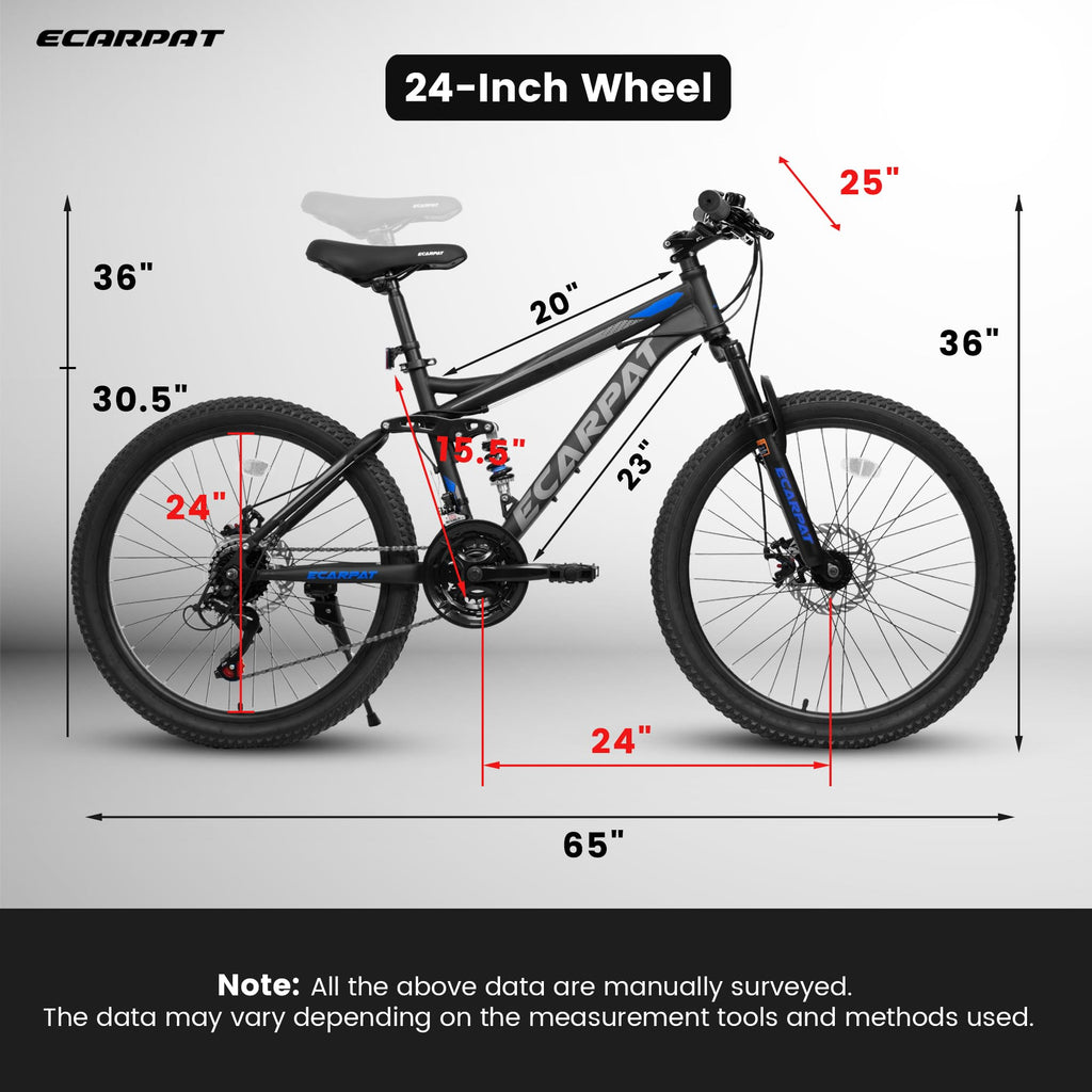 Ecarpat Mountain Bike 24 Inch Wheel, 21-Speed Disc Brakes Thumb Shifter, Carbon Steel Frame Mens Trail Commuter City Snow Mountain Bikes Bicycles