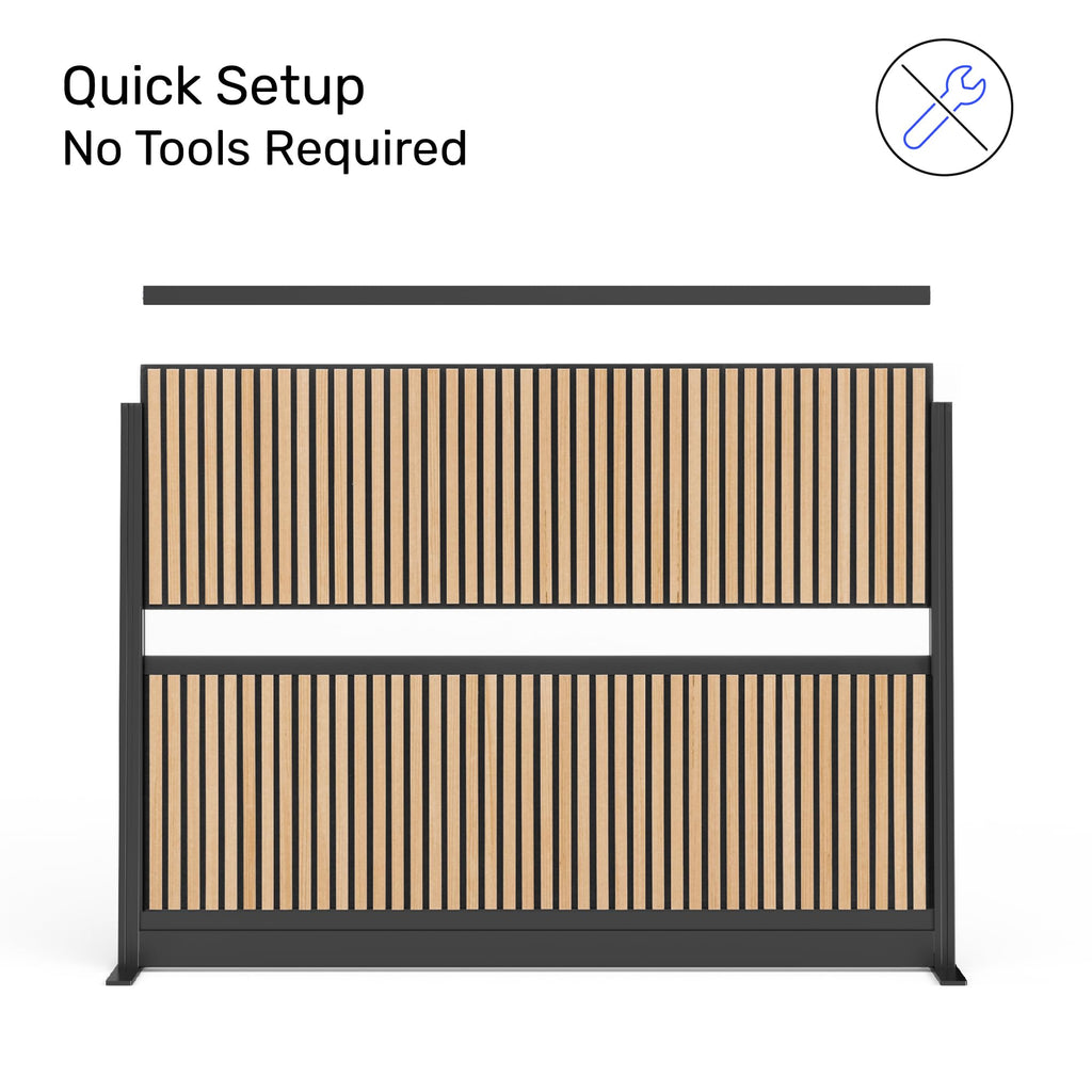 Grove Modular Wall | Room Divider with Faux Wood Slats, Sound Dampening Panels | Expandable Office Partition for Privacy & Stability (70" x 48")