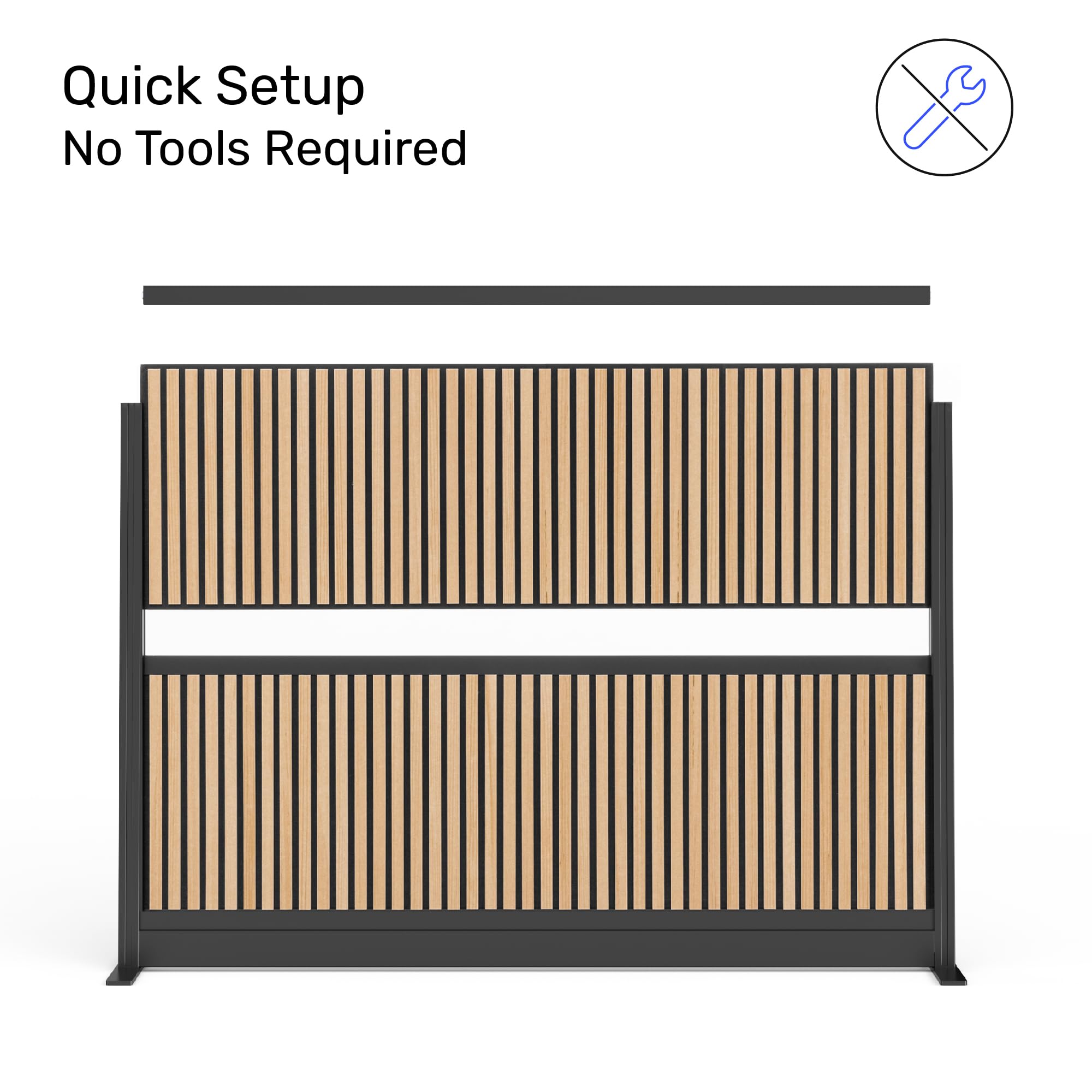 Grove Modular Wall | Room Divider with Faux Wood Slats, Sound Dampening Panels | Expandable Office Partition for Privacy & Stability (70" x 48")