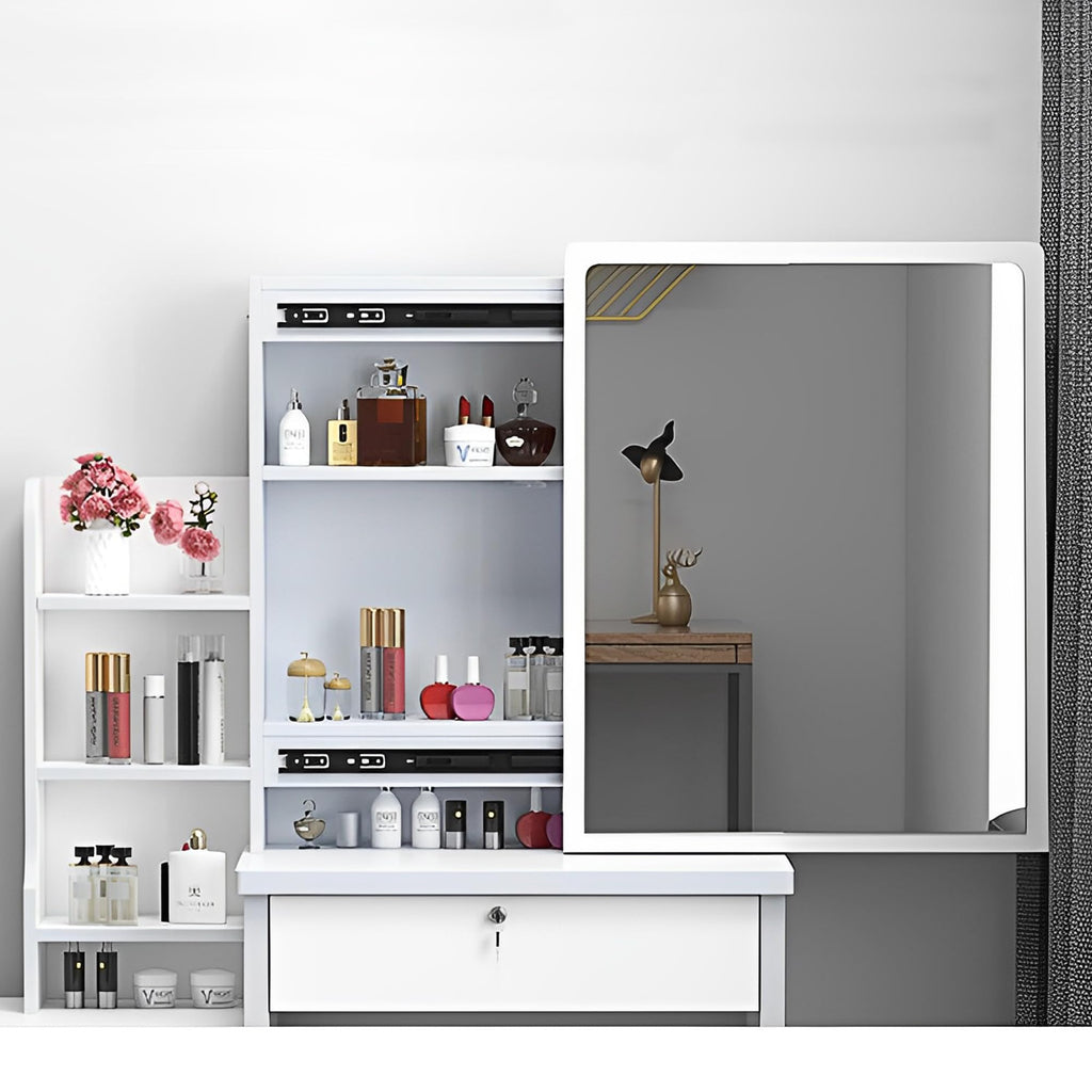 KEIKI Vanity Desk with Mirror for Makeup, Dressing Table Set with Stool,4 Drawers, White
