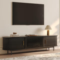 POVISON Fully-Assembled Mid Century Modern TV Stand, Sliding Tambour Door Entertainment Center with Storage, Wood TV Console, Media Console for Living Room Bedroom(Black, 78.74")