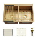 Gold 50/50 Double Bowl Kitchen Sink, 33"x 22" Stainless Steel Drop In Kitchen Sink Gold Topmount Sink With Gold-tone Accessories-Rack,Grid And Drain Assembly Add Luxurious Look For Modern Kitchen