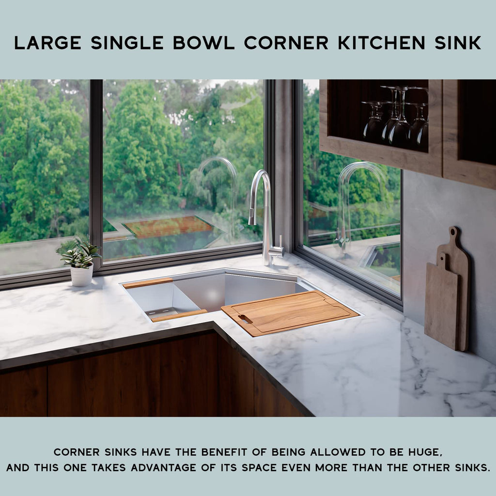 Strictly Sinks 30 Inch Corner Kitchen Sink Undermount– 16 Gauge Stainless Steel Butterfly Sink Undermount, Scratch & Stain Resistant Corner Single Bowl Workstation Sink with Accessories (Silver)