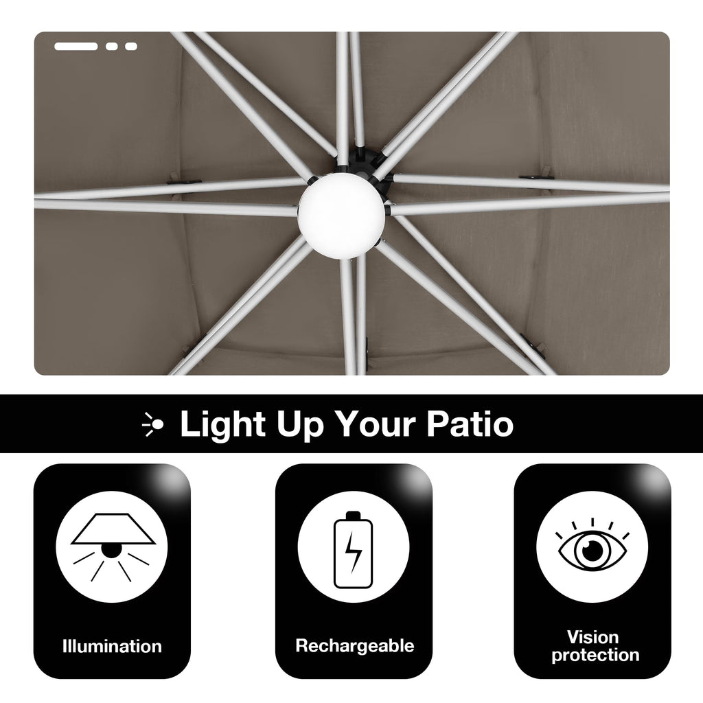 EliteShade USA APOLLO 3-Tier 10x10FT Full Aluminum Cantilever Patio Umbrella for Outdoor restaurant Garden Courtyard Deck Pool and Marketing with Light,Heather Beige