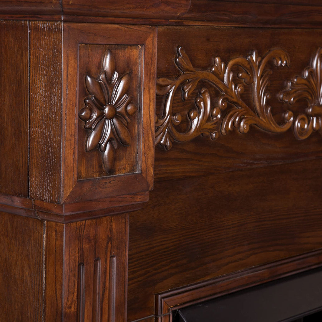 SEI Furniture Calvert Electric Carved Floral Trim 44" Fireplace, Espresso (AMZ8729EF)