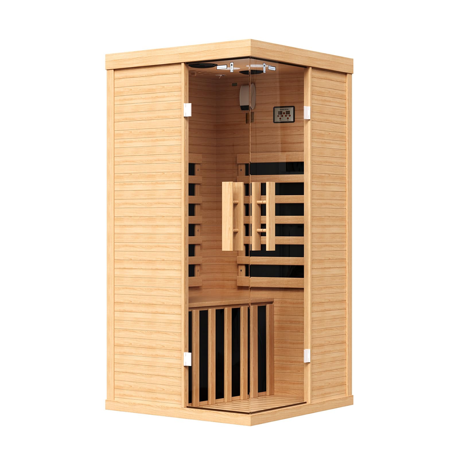 Infrared Sauna for Home, Sauna Spa Room Canadian Hemlock Wood with 10-Color Light , Bluetooth Speakers, Tempered Glass & Control Panel - 149℉ Heating, Indoor Dry & Steam Sauna – 33.5" x 33.5" x 67"