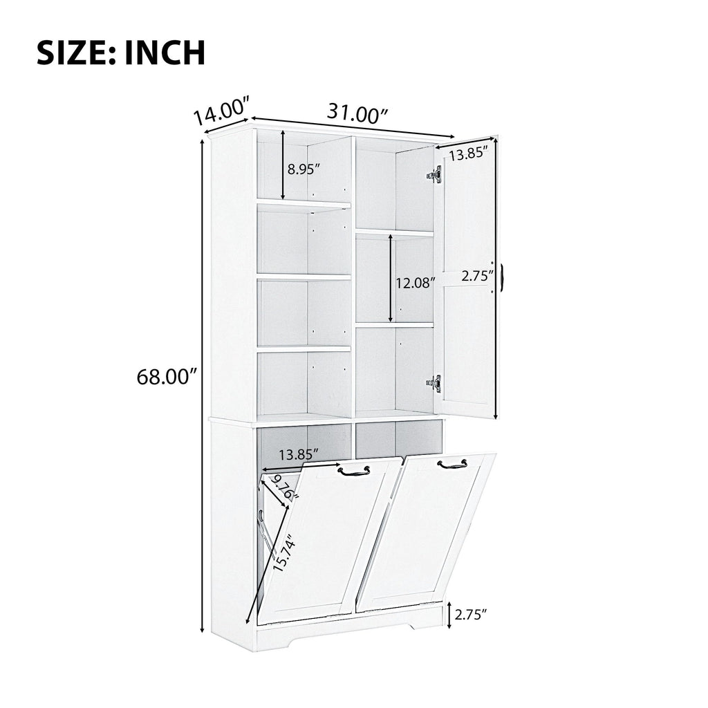 Merax Cabinet with Tilt-Out Laundry Hamper Basket, Tall Bathroom Storage Organizer Linen with Open Shelf for Home, Freestanding, White