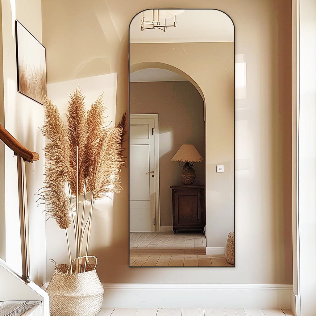 Anpark Oversized Floor Mirror - 71"x30" Arched Freestanding Full Body Mirror with Stand, Hanging or Wall Mounted for Living Room, Bedroom - Black