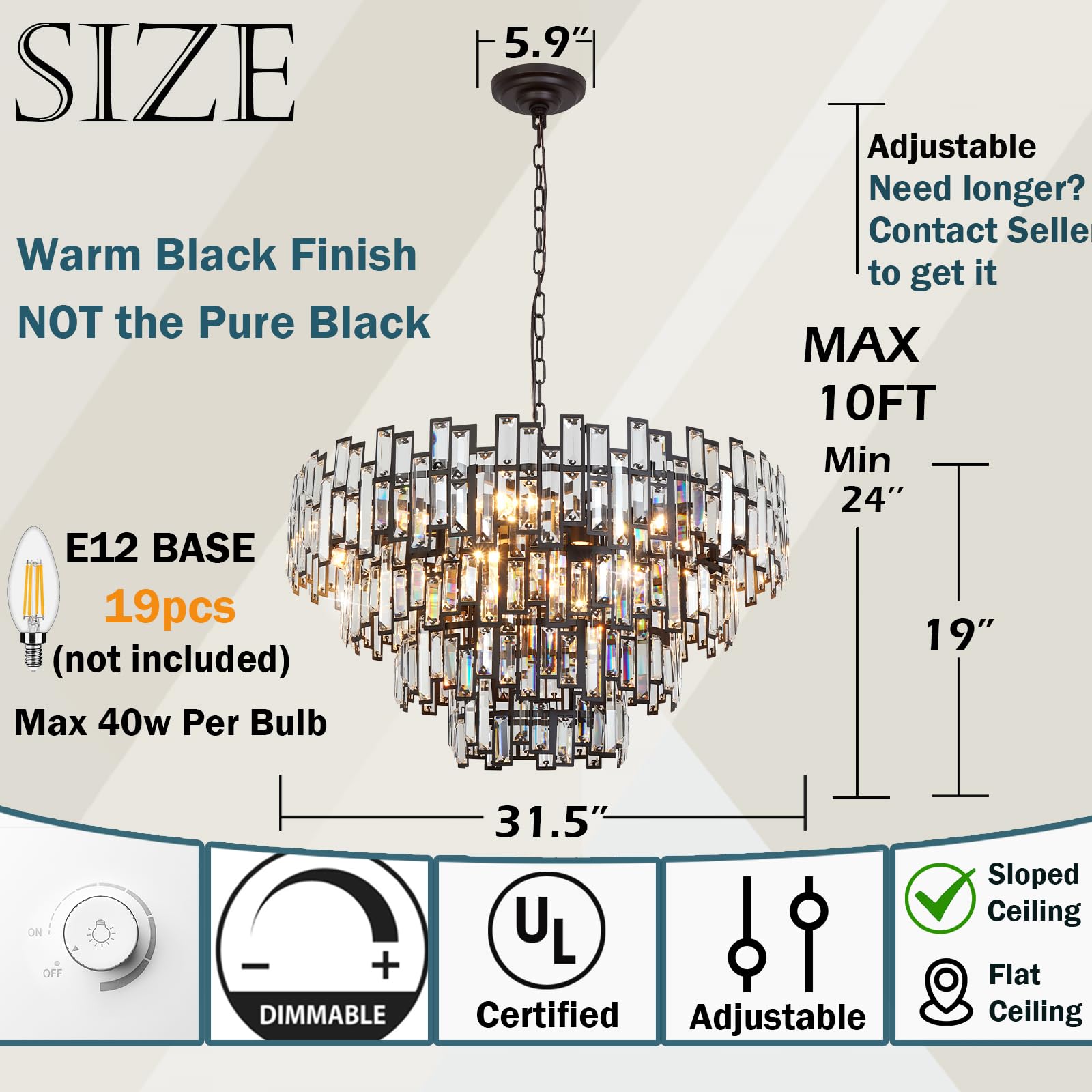 ANTILISHA Modern Crystal Chandelier Lighting Hall Grand Living Room Stairway Chandeliers Pendant Light Fixture for High Ceiling Hanging Round Large Black