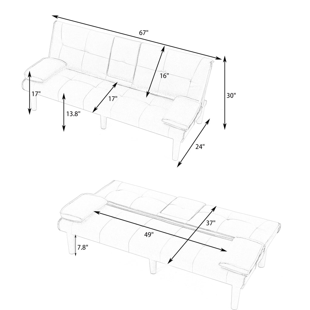 KEIKI 67" Convertible Sofa Bed with Cup Holder, 3 in 1 Futon Sofa Bed, PVC Sleeper Sofa Chair for Living Room, Office, Green