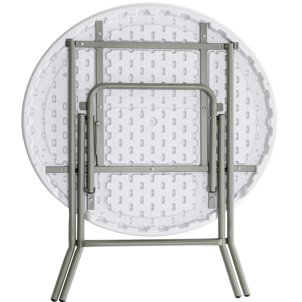 BTEXPERT Set of 5, White 2.63 Foot Round Plastic Folding 30" Height Commercial Portable for Banquet Card Plastic Coffee Dining Wedding Party Event Home Kitchen Indoor Outdoor Thick Top Metal Frame