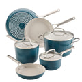 KitchenAid Hard Anodized Ceramic Induction Nonstick Pots and Pans Set with Saucepans, Frying Pans, Stockpot, and Lids, Dishwasher Safe, 9 Piece Cookware Set with Stainless Steel Handles - Agave Blue