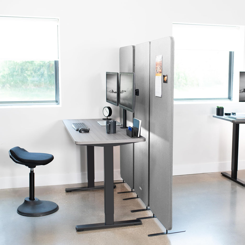 VIVO Freestanding 72 x 66 inch Privacy Panel, Cubicle Divider, Acoustic Wall Partition, x3 24 inch Panels, Gray, PP-3-T072G