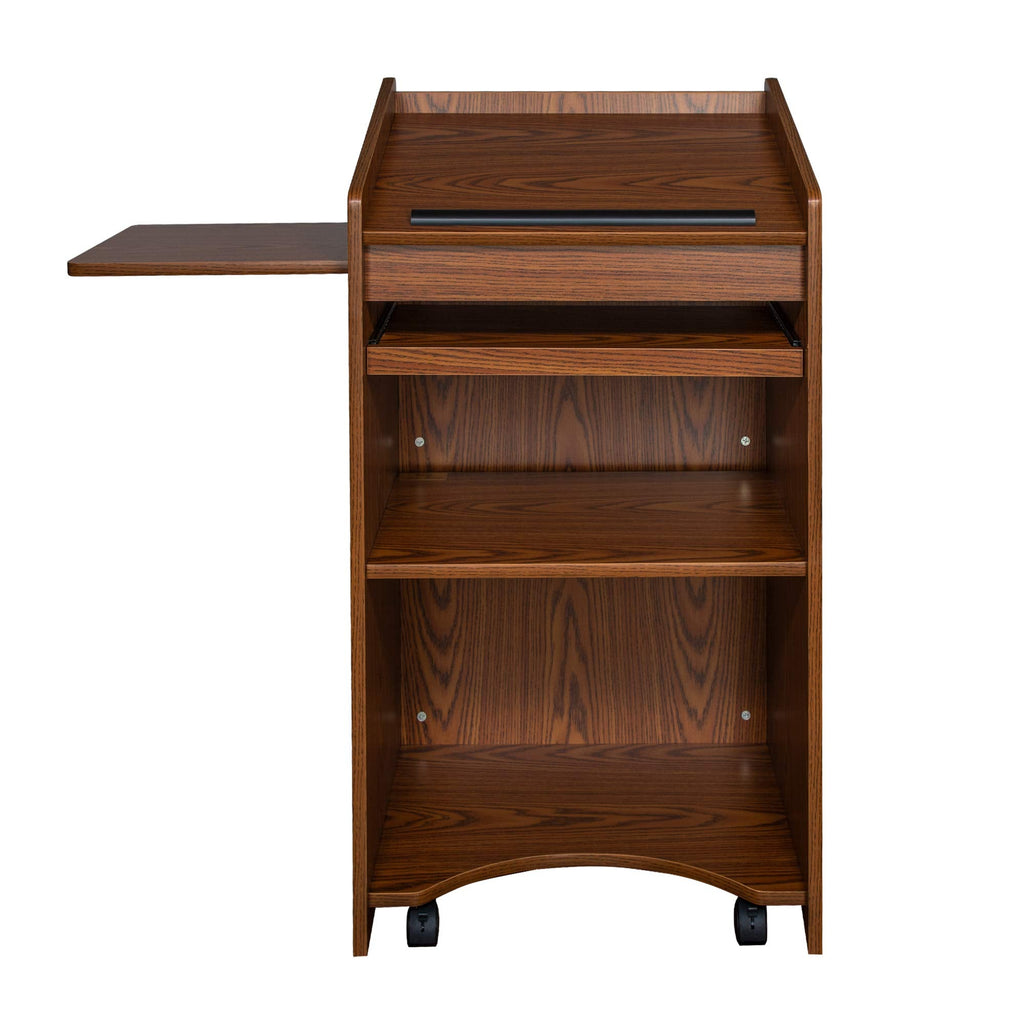 OEF Furnishings CoreCommand Series Mobile Lectern with Side Shelf (Medium Oak)