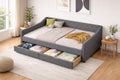 Ball & Cast Full Size Daybed with Two Storage Drawers,Linen Upholstered Day Bed Frame with Button Tufted and Waved Shape Arms, Wood Slat Support,No Box Spring Needed,Dark Grey