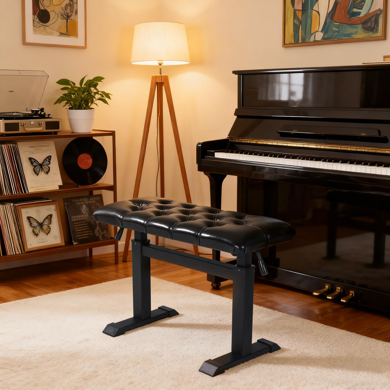 AKLOT Hydraulic Piano Bench, Keyboard Bench with Padded Cushion, Ajustable Duet Heavy Duty Piano Chair with 28" X 12.2" PU Leather, Piano Stool for Musicians