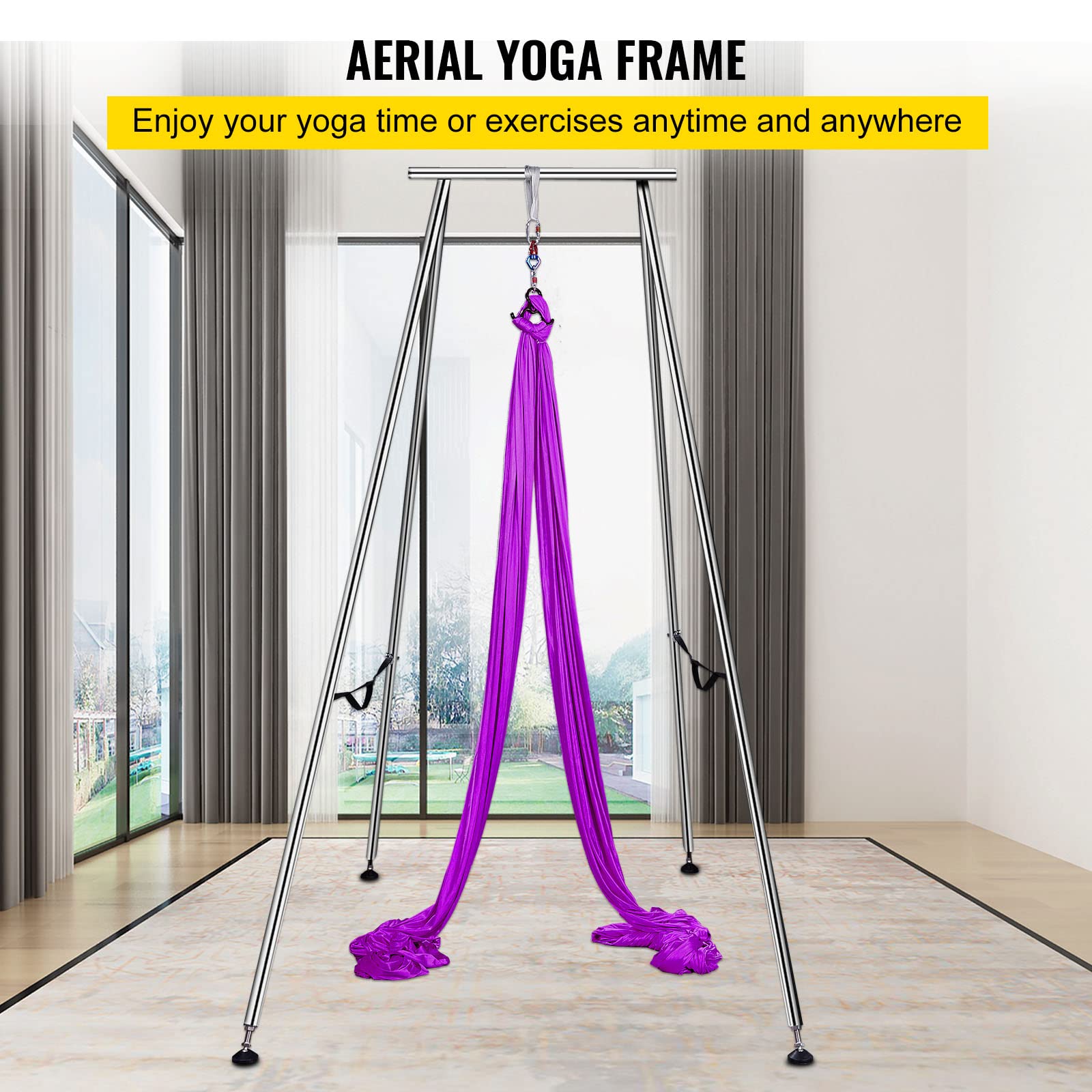 VEVOR Yoga Sling Inversion, 9.6 FT Height Inversion Yoga Swing Stand, Max Capacity 551 LBS Aerial Yoga Frame with 39.4 FT/12 M Yoga Swing Inversion Sling Body Bundle Safety Belts Purple