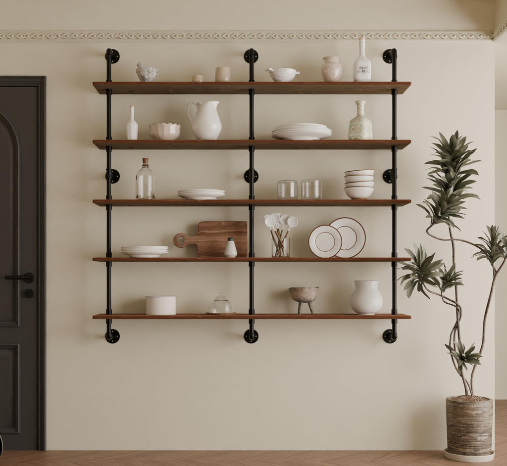 HDDFER Industrial Pipe Shelf Shelving Bookcase, Wall Mounted Rustic Bookshelf 60 Inch, Floating Bookshelves for Wall,Retro Wood Metal Pipe Industrial Shelves for Living Room