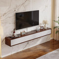 FurniNova Fully Assembled Floating TV Stand, Modern Plywood Media Console with 2 Drawers & 1 Flip Door, Wall Mounted Entertainment Center with High Gloss Finish & Round Edges, 55 inch, Walnut & White