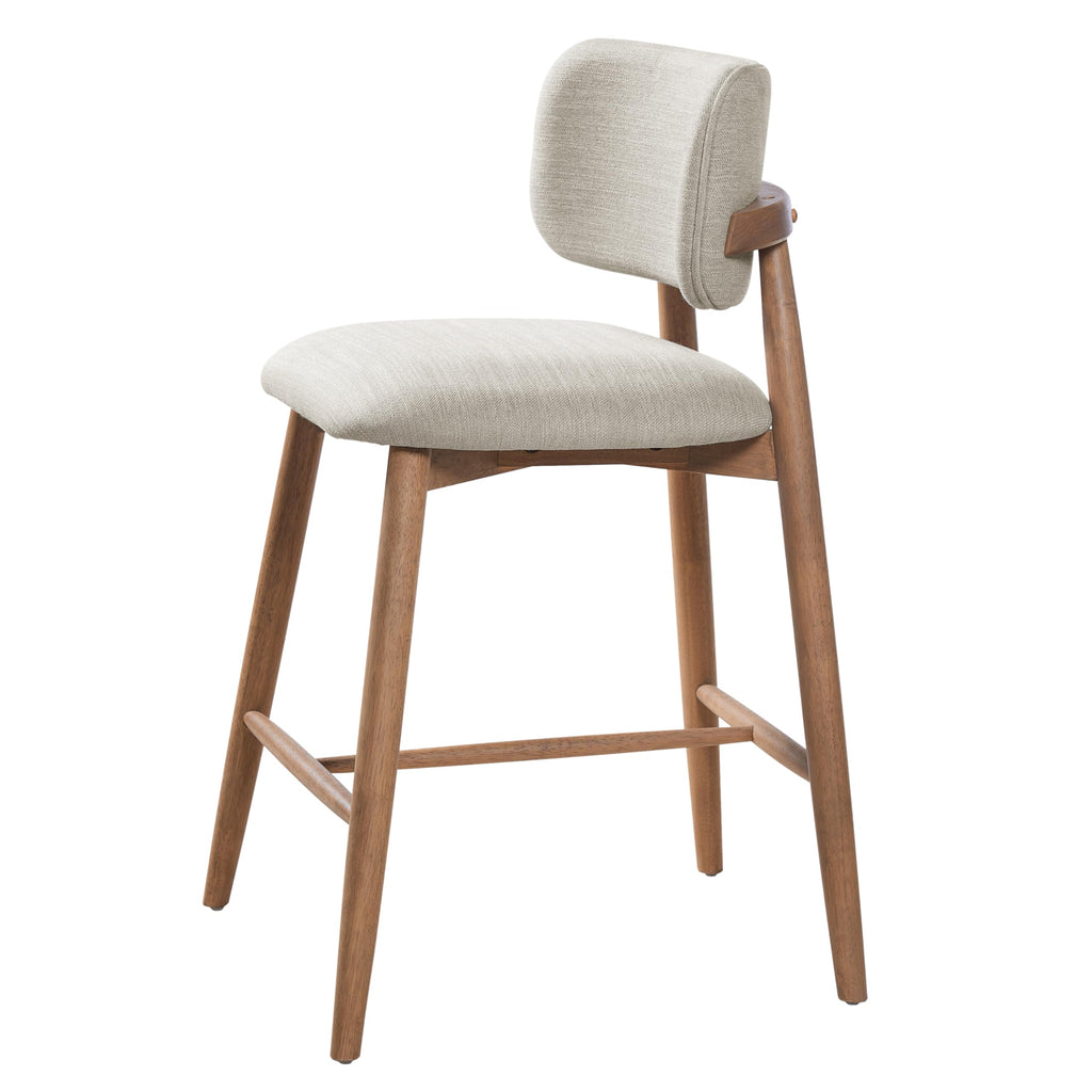 Christopher Knight Home Mundo Counter Height Bar Stools Set of 2, Fabric Upholstered Counter Stools and Curved Backrest, Rubberwood Kitchen Island Armchair with Splayed Legs, Beige + Natural