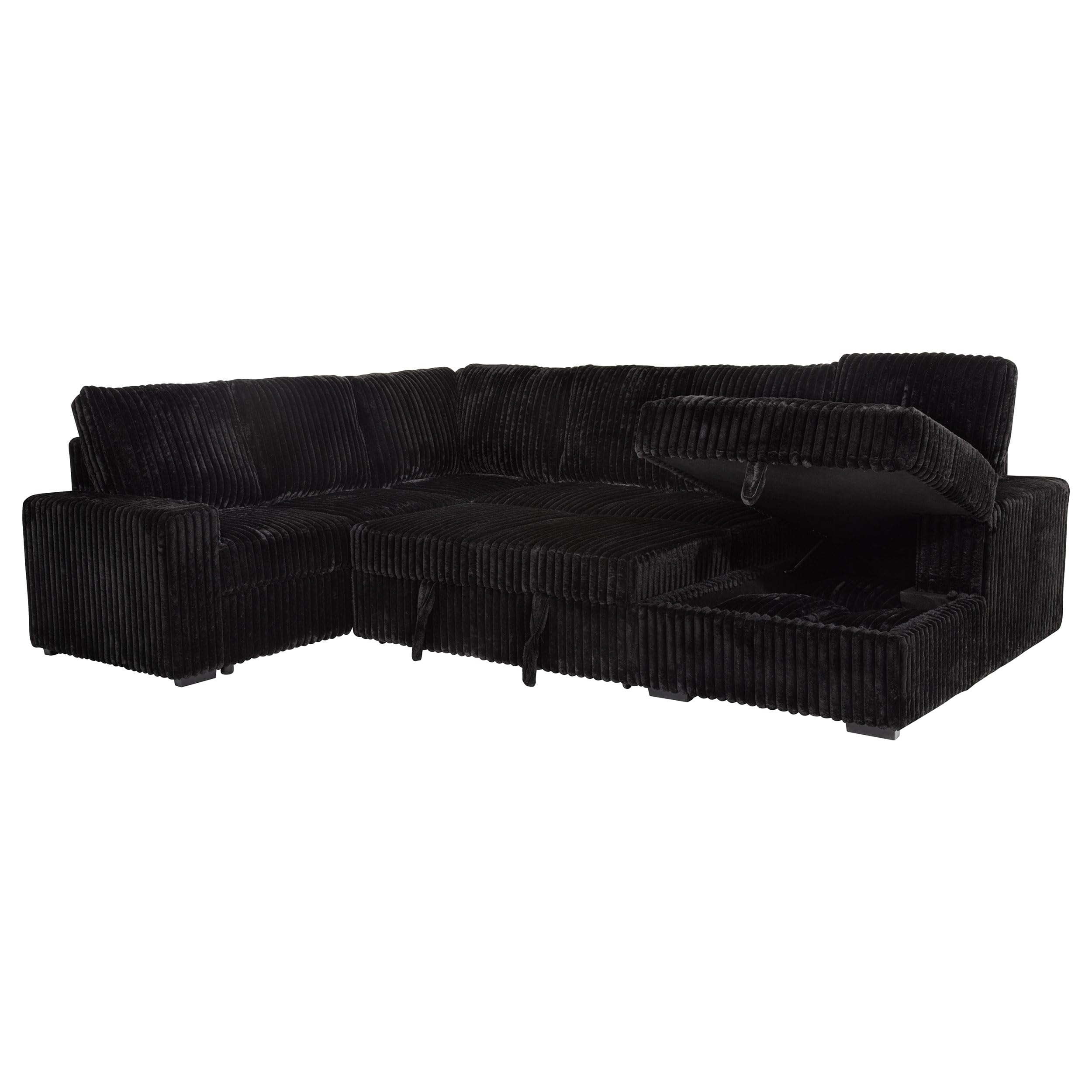 Coaster Home Furnishings - Devonshire - Sleeper Sectional Sofa with Pop-Up Sleep Surface, Storage Chaise, Three Accent Pillows and Pull-Out Bed - Living Room - Black - 511049