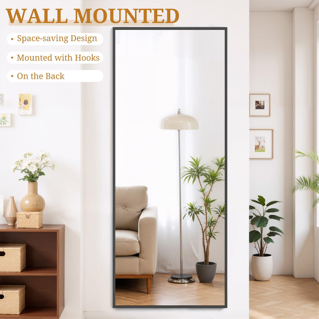 Accver Full Length Mirror 71"x26" Full Body Mirror Rectangle Free Standing Wall Mounted Leaning Floor Mirrors with Stand Aluminum Alloy Frame for Bedroom Cloakroom, Black
