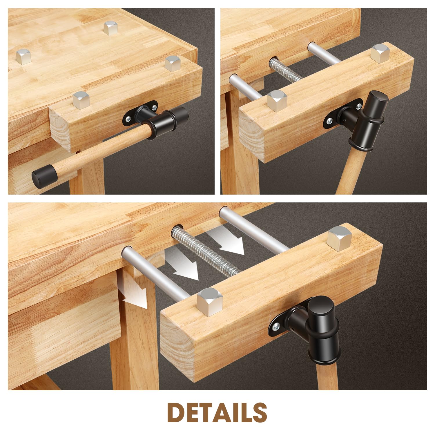 DNA Motoring Heavy Duty Wood Workbench, Wooden Workbench with 2 Drawers for Workshop, Garage, W/Adjustable Handle, TOOLS-00521