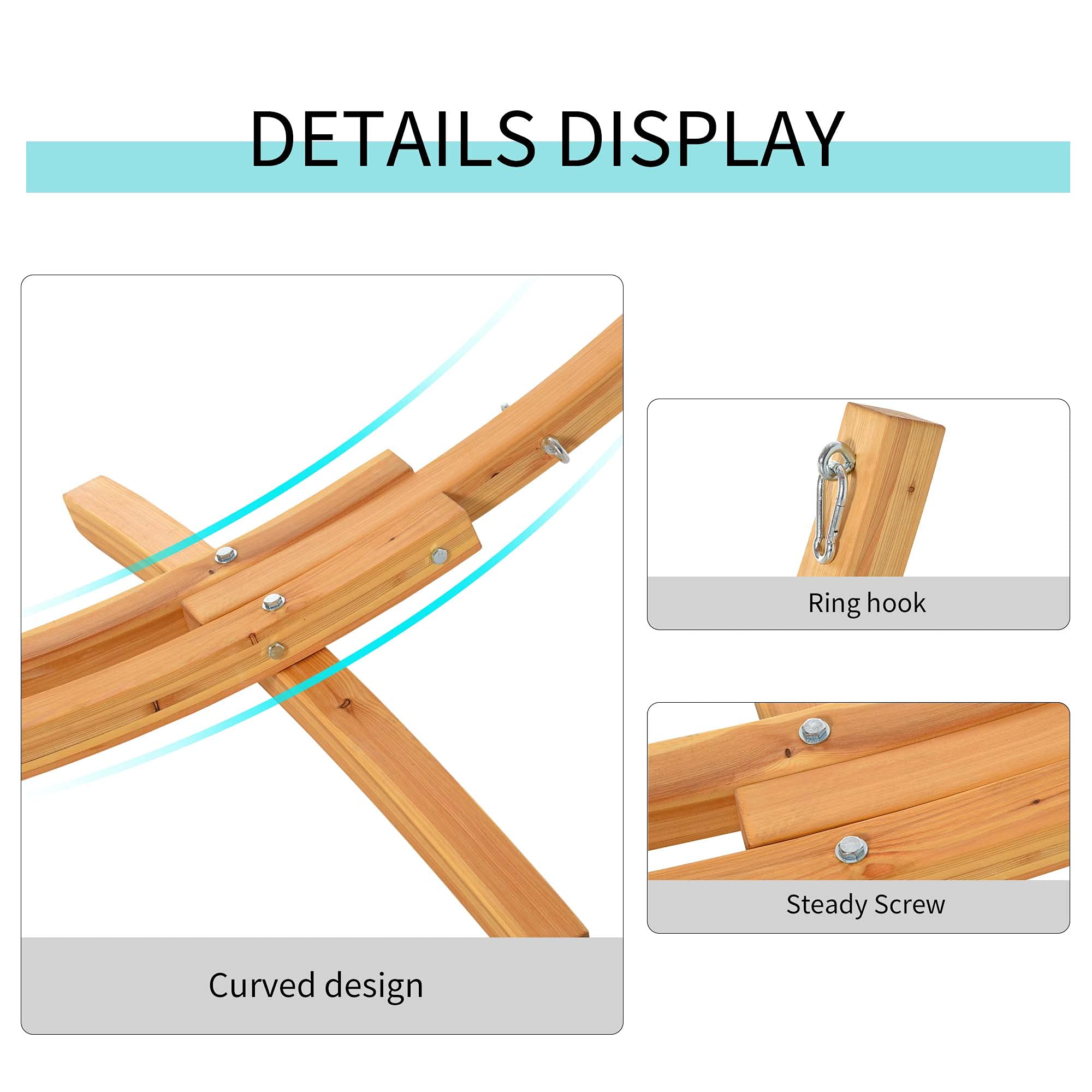 10.6' Wooden Hammock Stand Universal Garden Picnic Camp Accessories, 264lbs, Natural