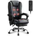 Thctvous Luxury Leather Executive Office Chair with Foot Rest, Reclining Massage Office Chair with Heat/Adjustable Backrest/Rolling Wheels/Soft Cushion, Heavy Duty, 400 Lbs Capacity (Leather, Black)