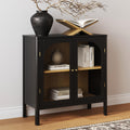 Nathan James Mason Storage Cabinet, Free Standing Accent Sideboard Buffet, Credenza with Glass Doors and Adjustable Shelf in Black Oak Wood for Dining Room, Entryway and Living Room, Clear Glass/Black