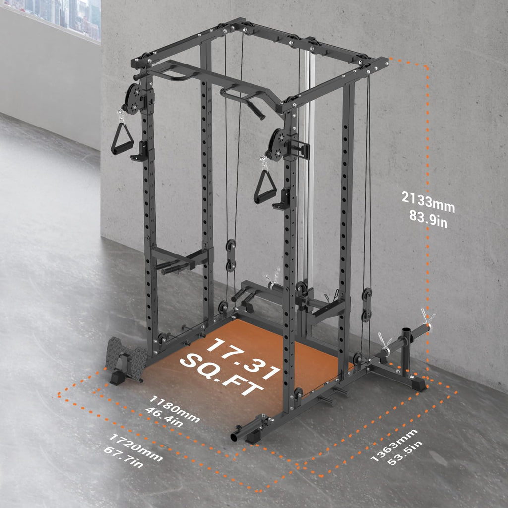 PeakPursuit 2000 LBS Power Cage,All in One Squat Power Rack with Dual Pulley Cable Crossover System,Heavy-Duty Steel Construction Squat Rack for Strength Training Home Gym