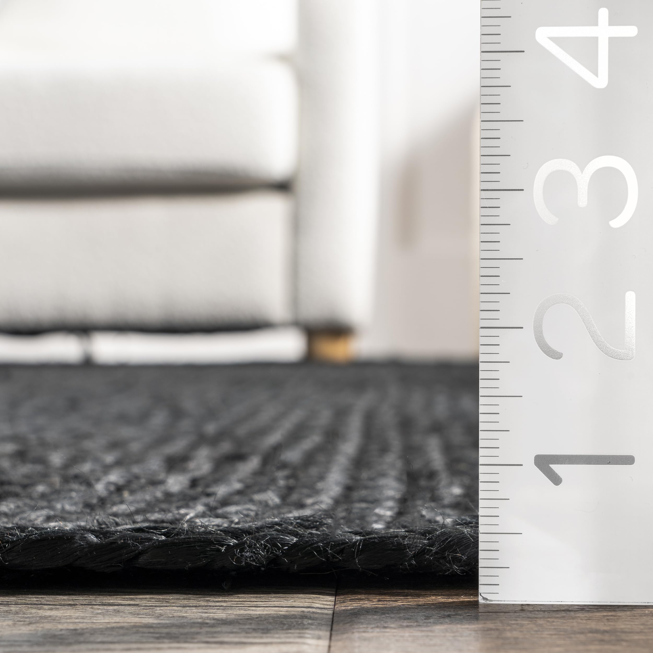 nuLOOM 9x12 Rigo Jute Hand Woven Area Rug, Black, Solid Farmhouse Design, Natural Fiber, For Bedroom, Living Room, Dining Room, Hallway, Office, Kitchen, Entryway