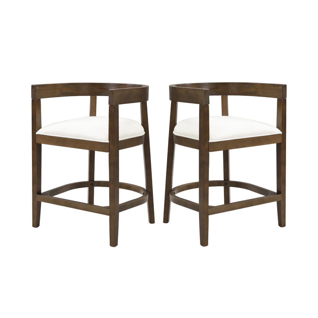 Christopher Knight Home Ebany 25.25" Barstools Set of 2, Rubberwood Counter Stool, Upholstered Seat Bar Chair, Curved Back Barstool, Open Design Stool for Kitchen Dining Island Table, Beige + Walnut