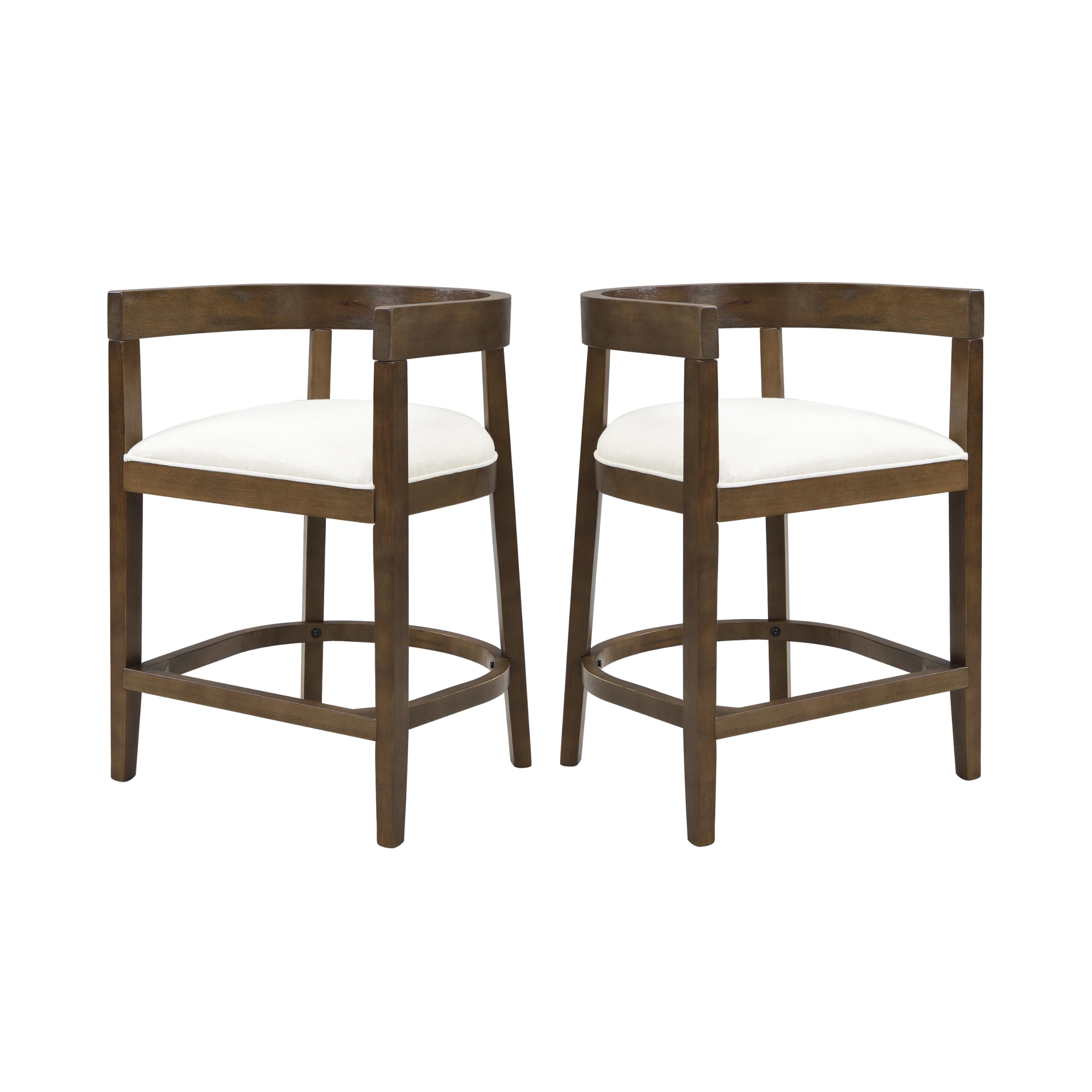 Christopher Knight Home Ebany 25.25" Barstools Set of 2, Rubberwood Counter Stool, Upholstered Seat Bar Chair, Curved Back Barstool, Open Design Stool for Kitchen Dining Island Table, Beige + Walnut