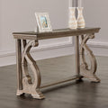 Furniture of America Jinst Solid Wood 50-inch Rectangle Console Table with Ornate Details and Scroll Legs for Small Space, Living Room, Hallway, Weathered Oak