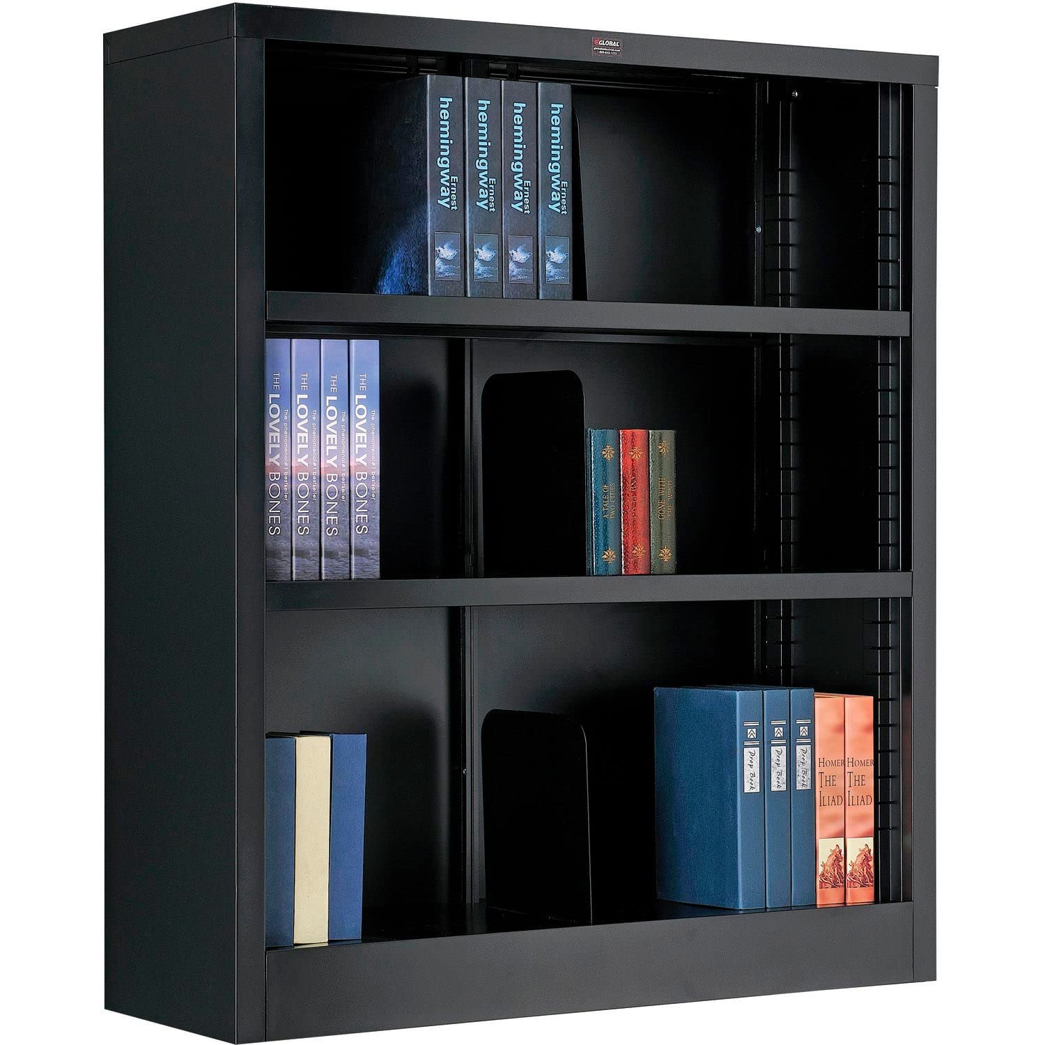 Global Industrial All Steel Bookcase 36" W x 12" D x 42" H Black 3 Openings