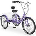MOPHOTO Adult Tricycle 7 Speed, 20/24/26 Inch Low Step-Through Adult Trike with Large Rear Basket, 350 lbs Capacity 3 Wheel Bike for Seniors, Women and Men