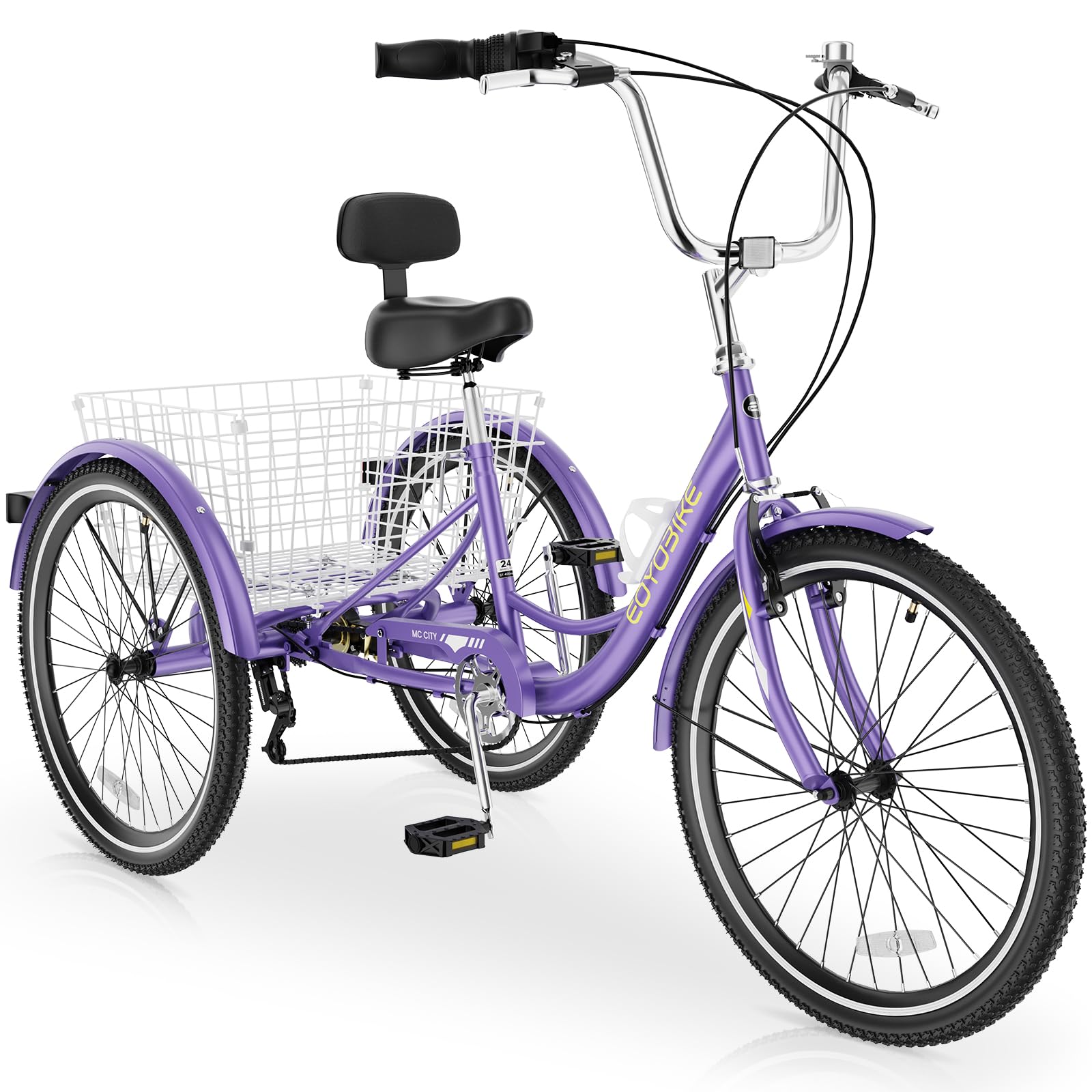 MOPHOTO Adult Tricycle 7 Speed, 20/24/26 Inch Low Step-Through Adult Trike with Large Rear Basket, 350 lbs Capacity 3 Wheel Bike for Seniors, Women and Men