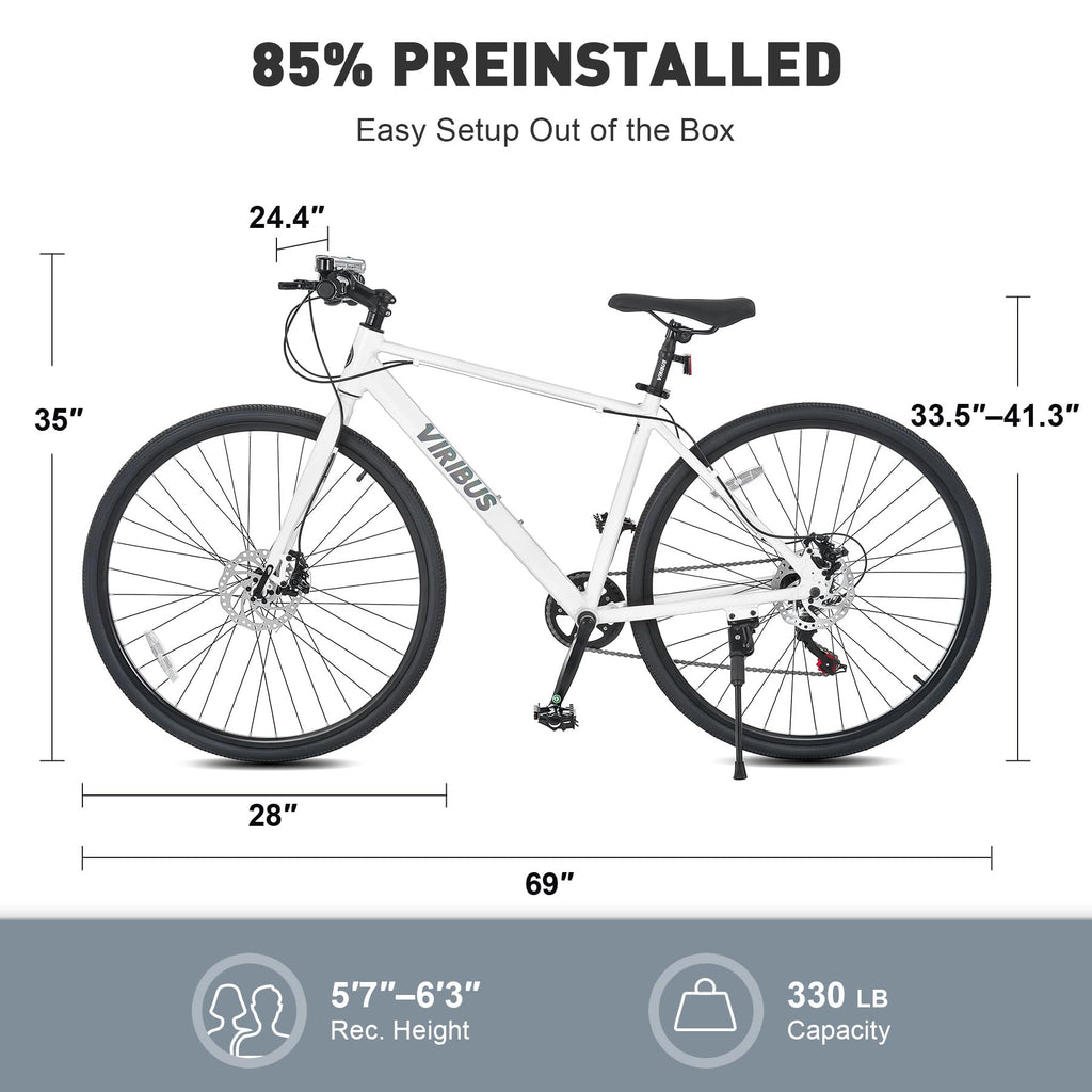 Viribus Hybrid Bikes, 28 inch Road Bike with Lightweight Aluminum Frame for Men, 700C Hybrid Bicycle 7 Speed for Addult Mens City Commuter, White