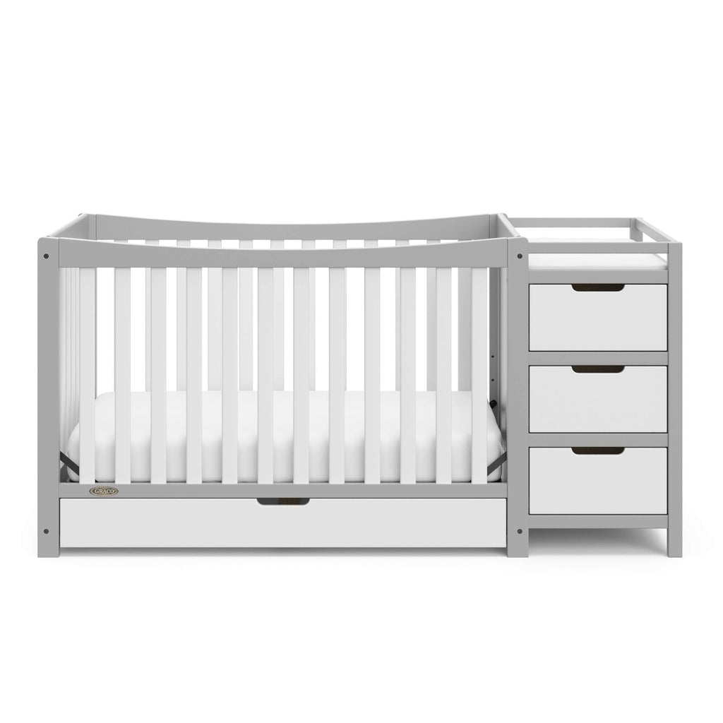 Graco Remi 4-in-1 Convertible Crib & Changer – GREENGUARD Gold Certified, Fits Standard Crib Mattress, Converts to Toddler Bed and Full Bed, 4 Adjustable Mattress Heights (Pebble Gray and White)