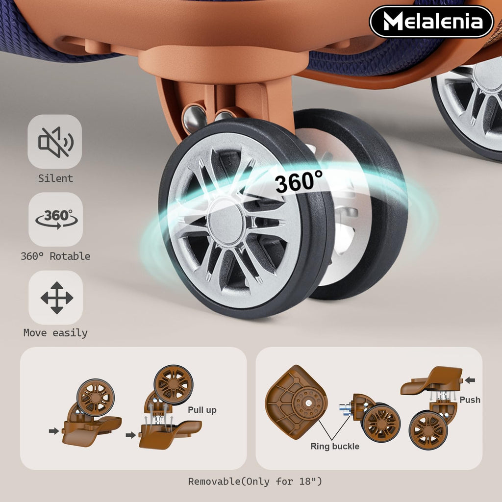 Melalenia Luggage Sets 7 Piece Hard Shell Carry on Suitcase with Spinner Wheels and TSA Lock, Lightweight Travel Duffel Bag for Women, Men, Navy Brown