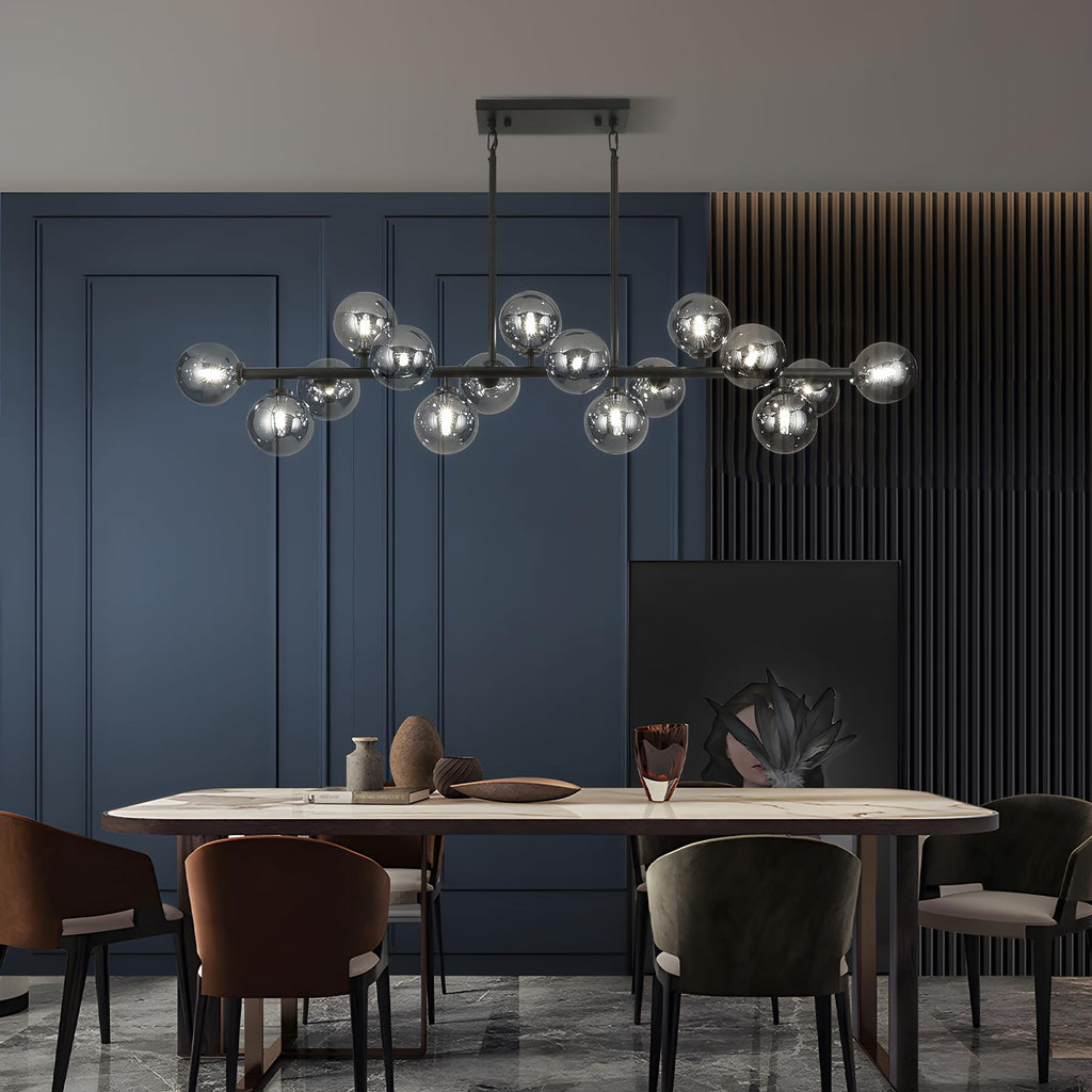 APLampara Mid Century Modern Chandelier 55in Linear Bubble Chandeliers 16-Light Black & Gray Sputnik Pendant Lighting Fixture for Dining Room Kitchen Island