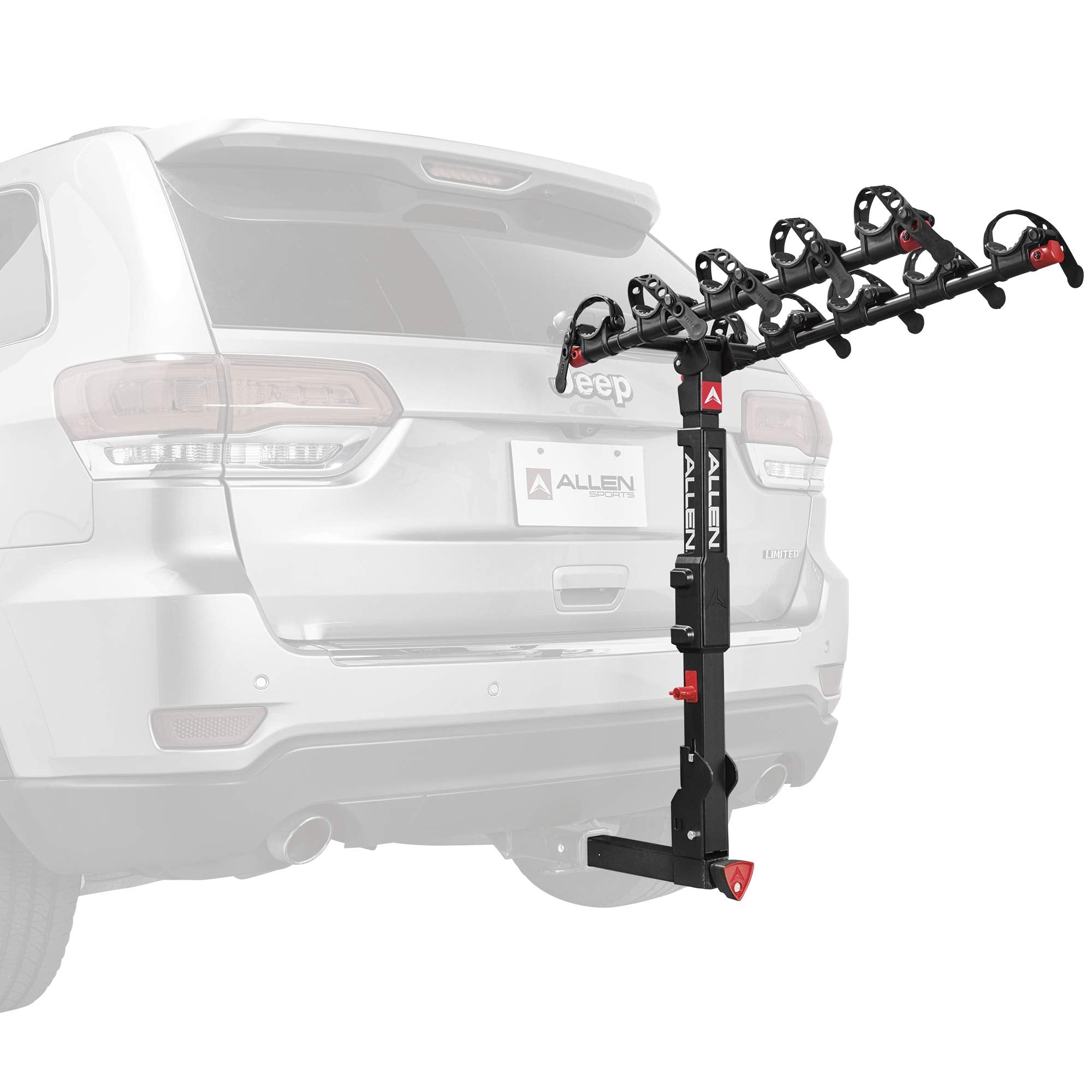 Allen Sports Premier Locking Quick Release 5-Bike Carrier for 2 in. Hitch, Model QR555 & Tension Bar Bicycle Cross-Bar Adaptor, Black, One Size