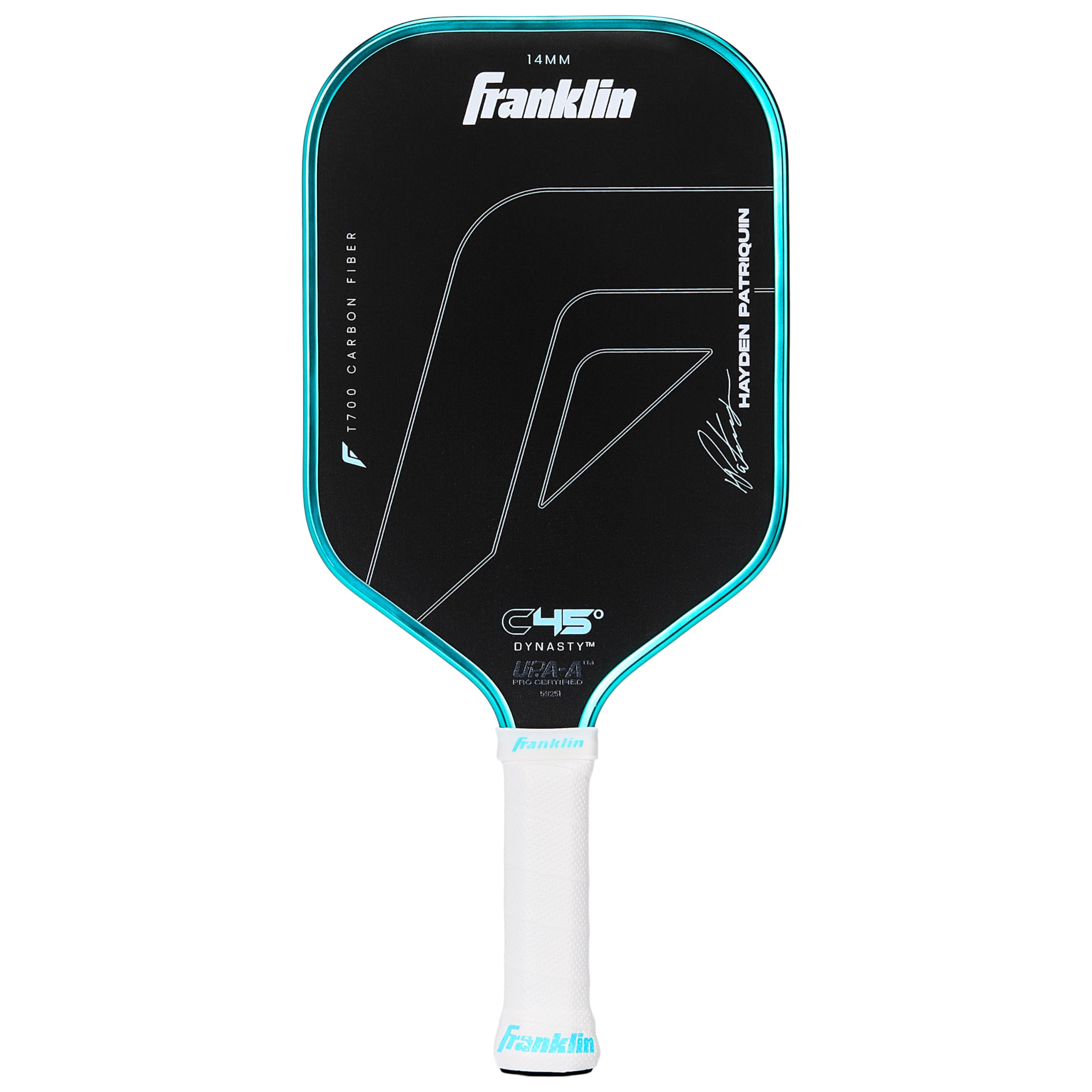 Franklin Sports Pro Pickleball Paddles - Hayden Patriquin C45 Carbon Fiber Series - Official USAP + UPA Approved Pickleball Paddle - Elongated Pro Player Design - 14mm Polymer Core - Laguna