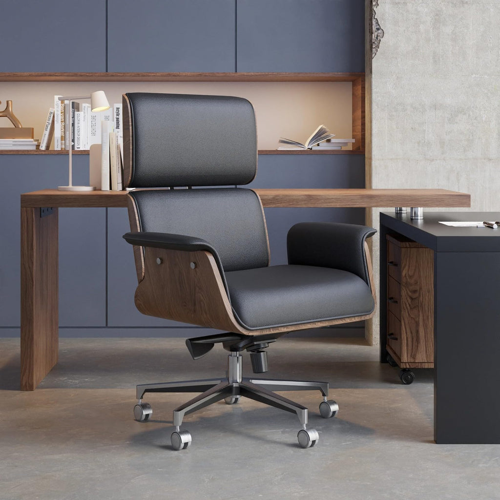 LOVEDIMA Ergonomic Office Chair, Adjustable Height Desk Chair with 360° Swivel Wheels, Faux Leather Computer Chair, Rolling Home Office Chair for Work, Study, or Gaming,Black